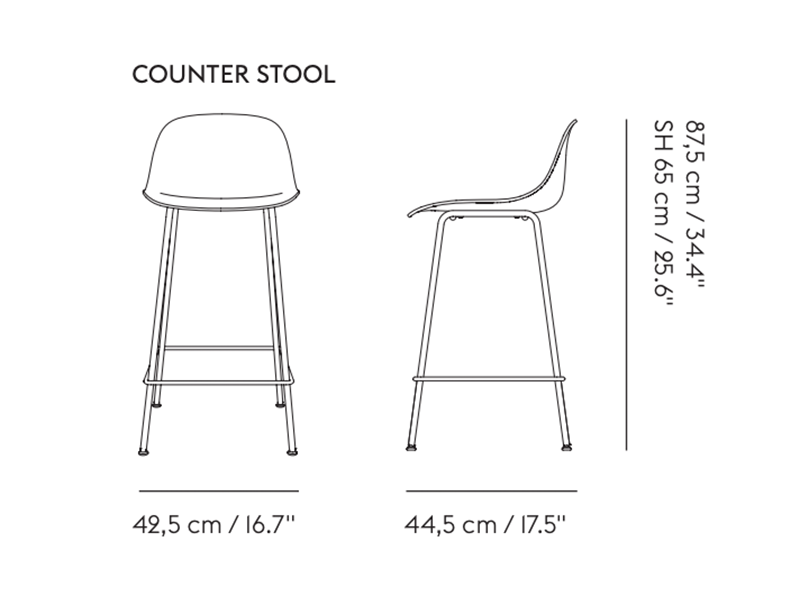 FIBER COUNTER / BAR STOOL WITH BACKREST TUBE BASE FULL UPHOLSTERY